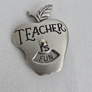 Vintage JJ Silver Tone Teacher Apple Brooch