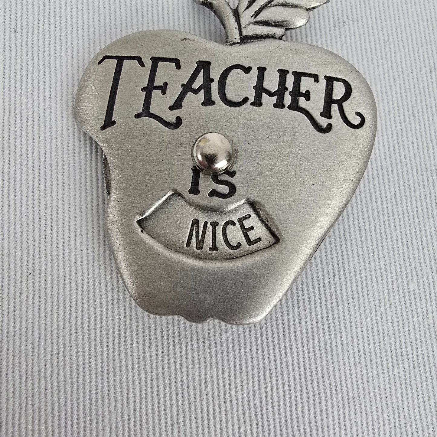 Vintage JJ Silver Tone Teacher Apple Brooch