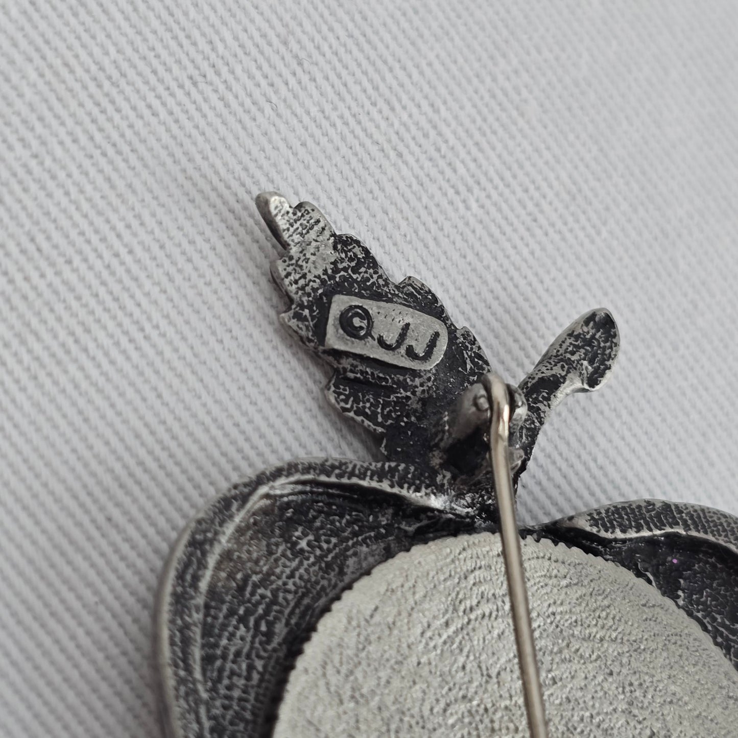 Vintage JJ Silver Tone Teacher Apple Brooch