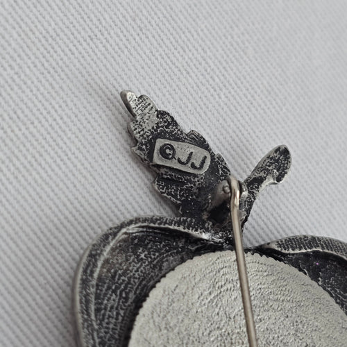 Vintage JJ Silver Tone Teacher Apple Brooch