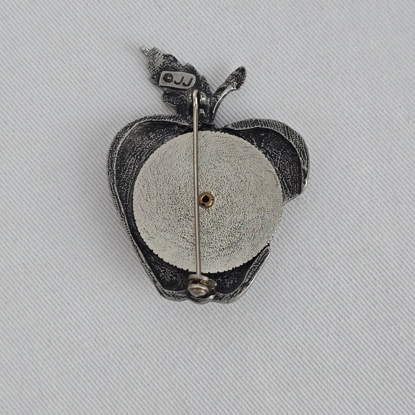 Vintage JJ Silver Tone Teacher Apple Brooch