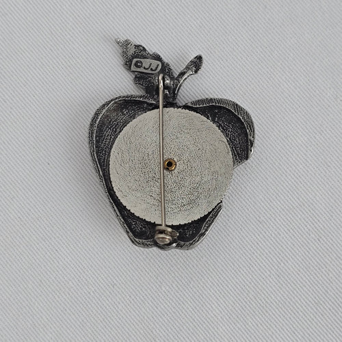 Vintage JJ Silver Tone Teacher Apple Brooch