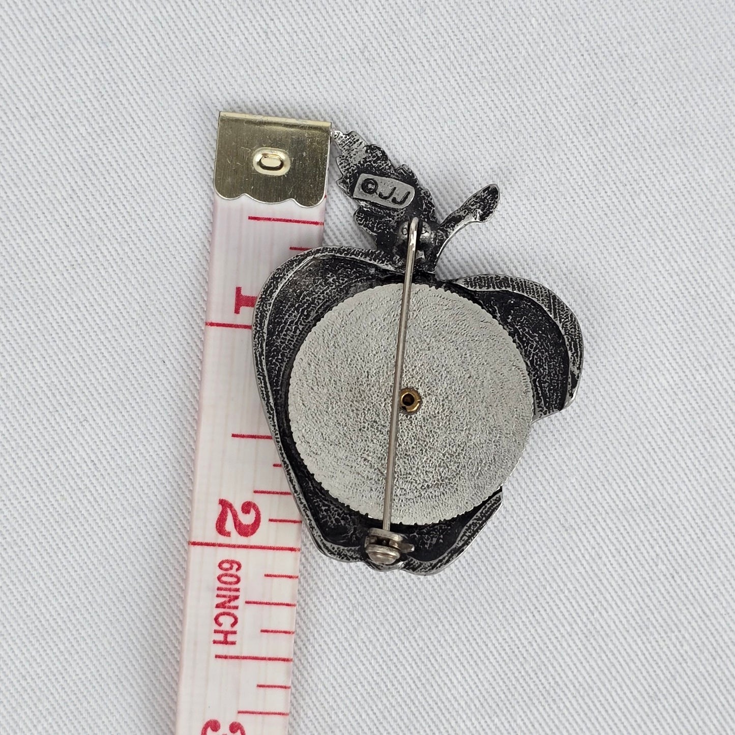 Vintage JJ Silver Tone Teacher Apple Brooch