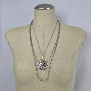 Vintage Silver Tone Layered Chain Pendant Necklace