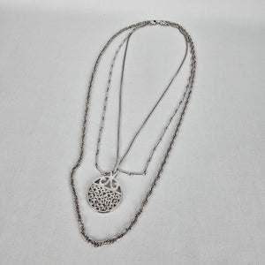 Vintage Silver Tone Layered Chain Pendant Necklace