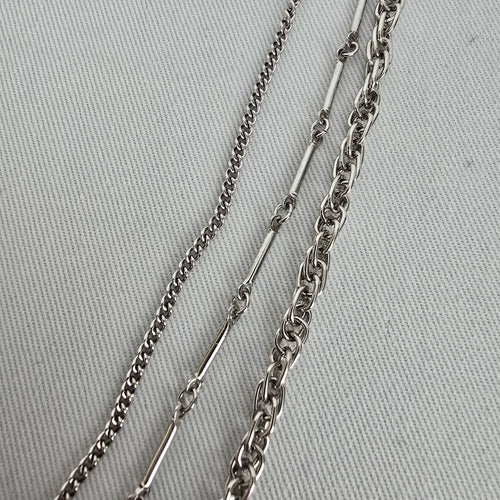 Vintage Silver Tone Layered Chain Pendant Necklace