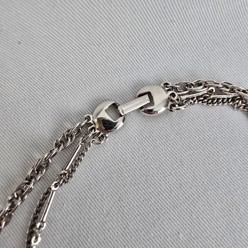 Vintage Silver Tone Layered Chain Pendant Necklace