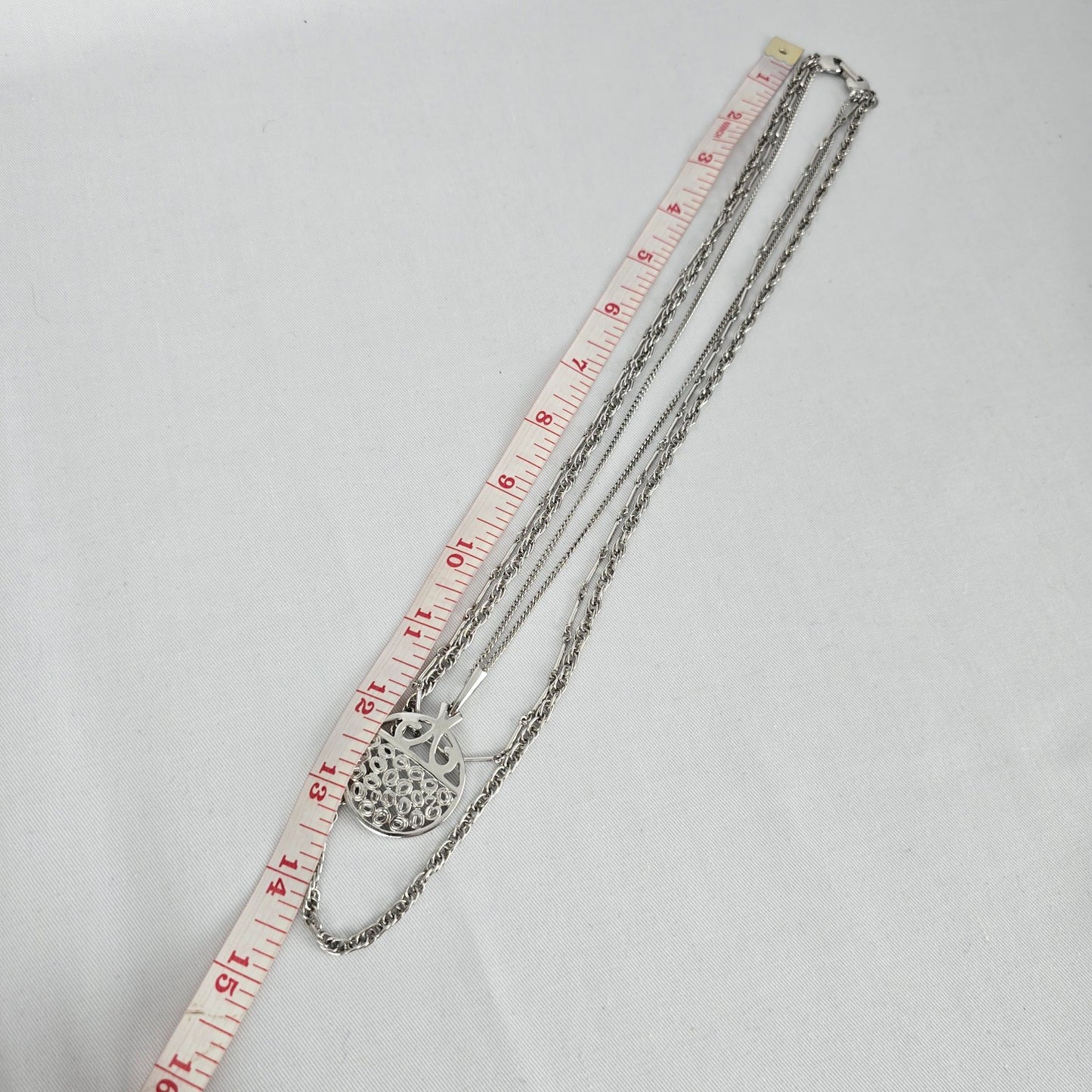 Vintage Silver Tone Layered Chain Pendant Necklace