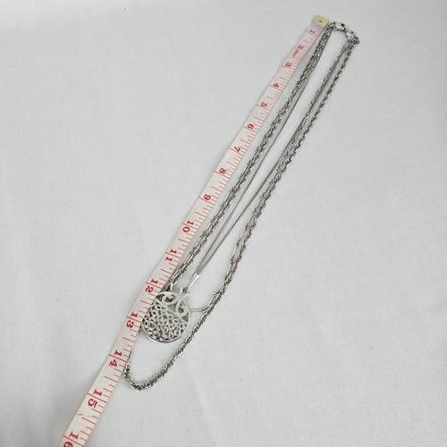 Vintage Silver Tone Layered Chain Pendant Necklace