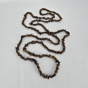 Tiger Eye Chip Necklace Long Strand Natural Stone Brown Gold Boho Layering