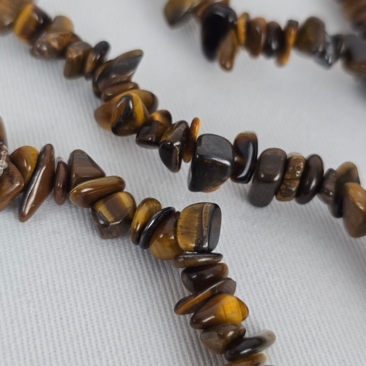 Tiger Eye Chip Necklace Long Strand Natural Stone Brown Gold Boho Layering
