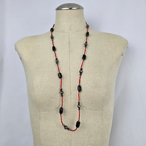 Red & Black Beaded Handmade Long Necklace