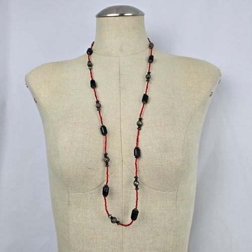 Red & Black Beaded Handmade Long Necklace
