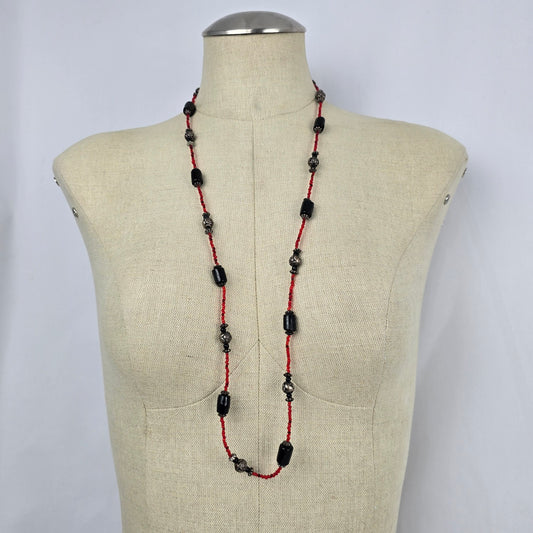 Red & Black Beaded Handmade Long Necklace