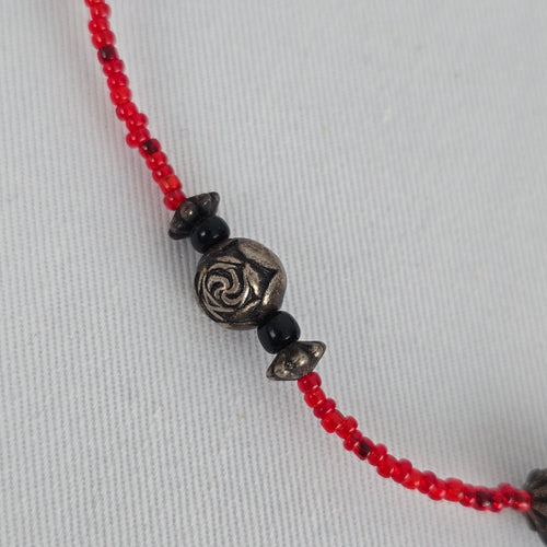 Red & Black Beaded Handmade Long Necklace