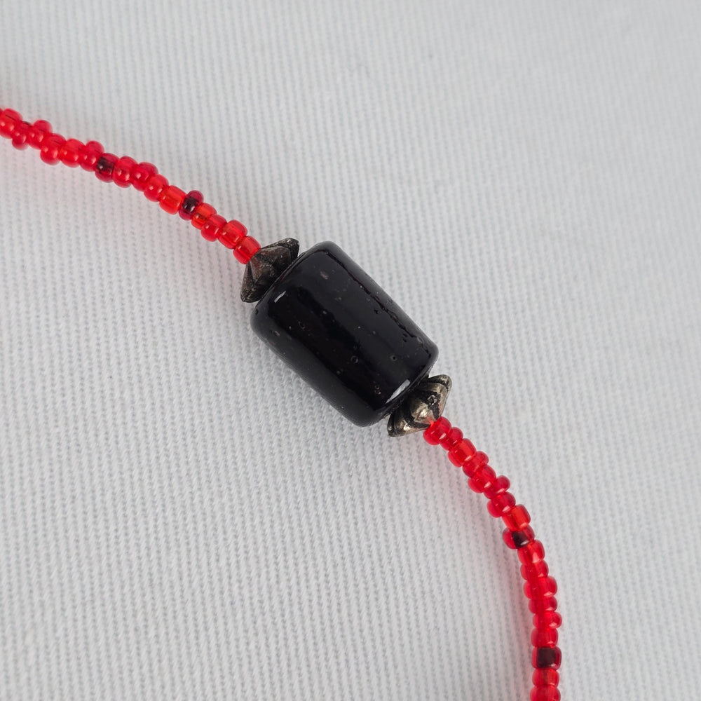 Red & Black Beaded Handmade Long Necklace