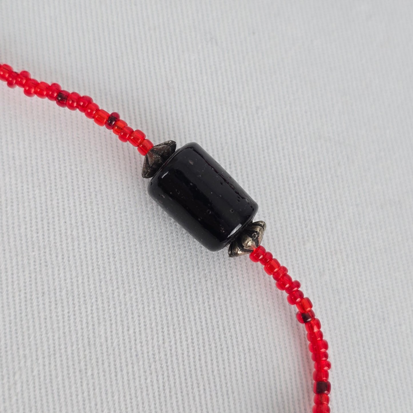 Red & Black Beaded Handmade Long Necklace