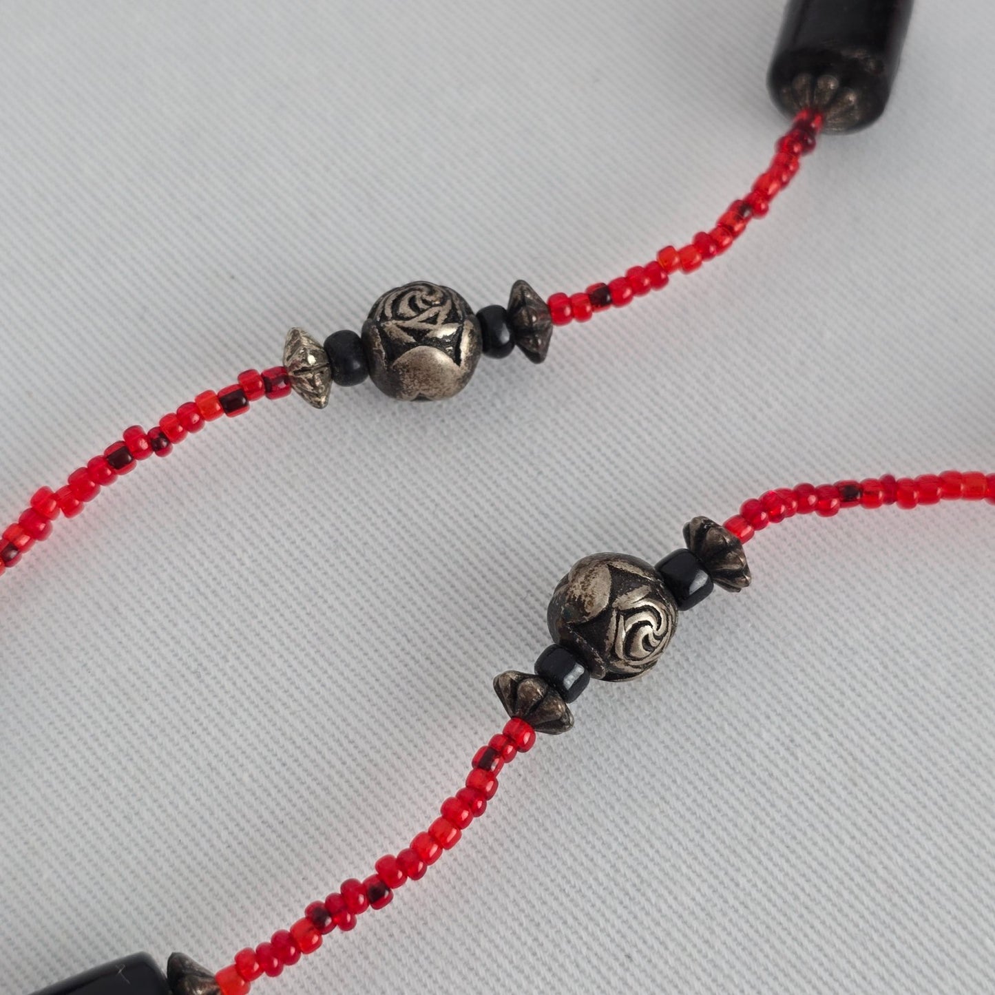 Red & Black Beaded Handmade Long Necklace