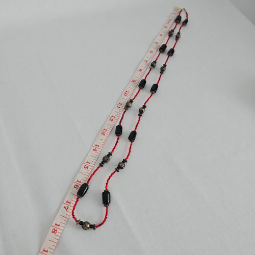 Red & Black Beaded Handmade Long Necklace