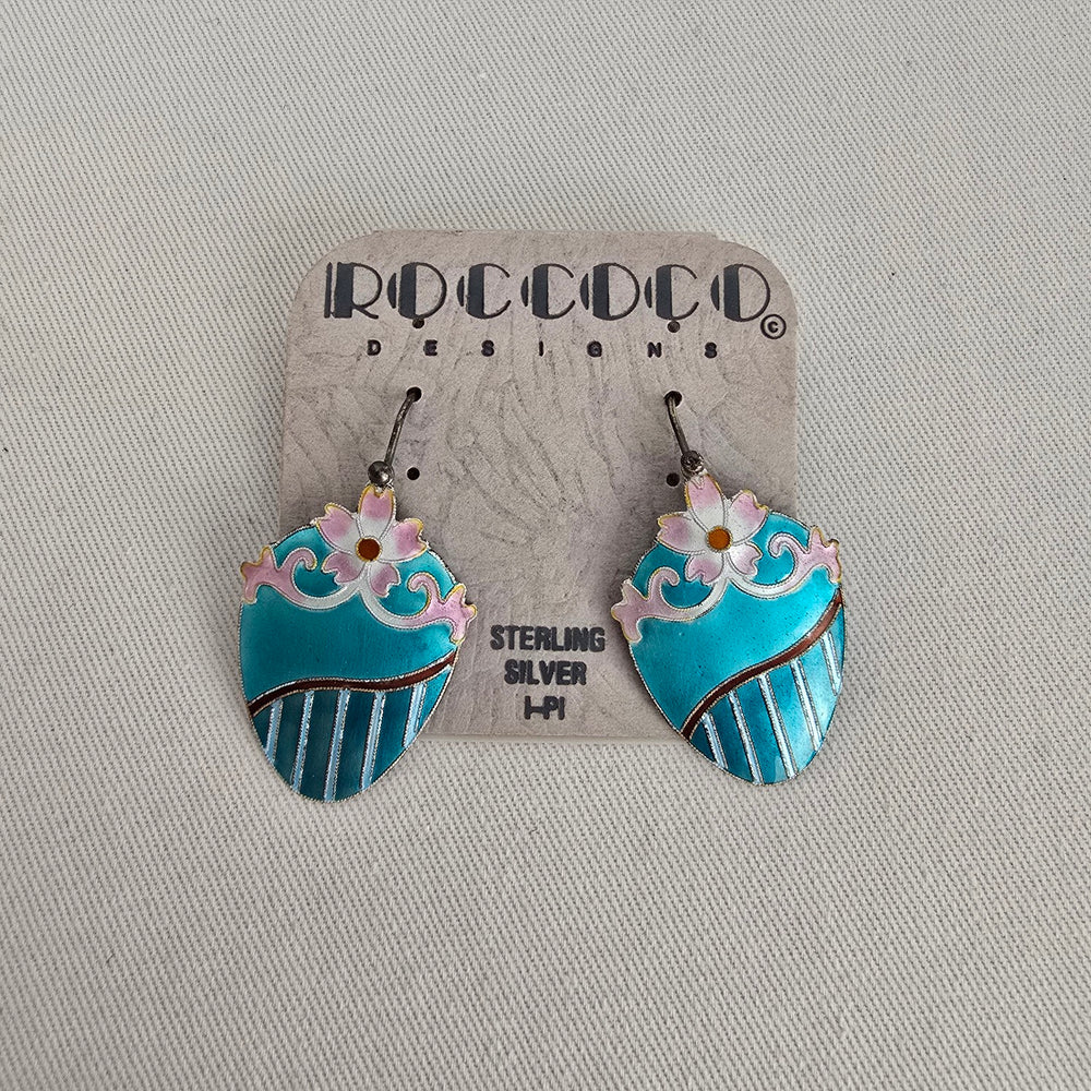 Roccoco 925 Sterling Silver Enamel Flower Earrings