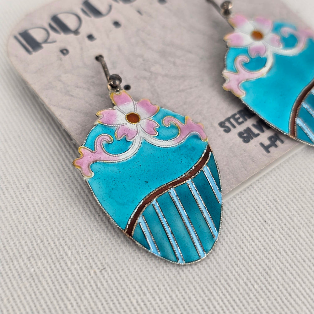 Roccoco 925 Sterling Silver Enamel Flower Earrings