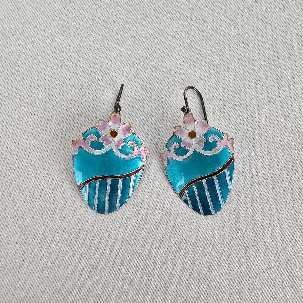 Roccoco 925 Sterling Silver Enamel Flower Earrings