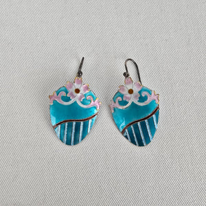 Roccoco 925 Sterling Silver Enamel Flower Earrings