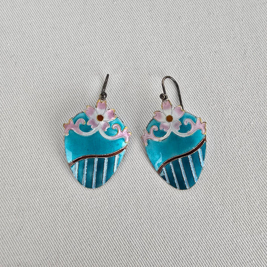 Roccoco 925 Sterling Silver Enamel Flower Earrings