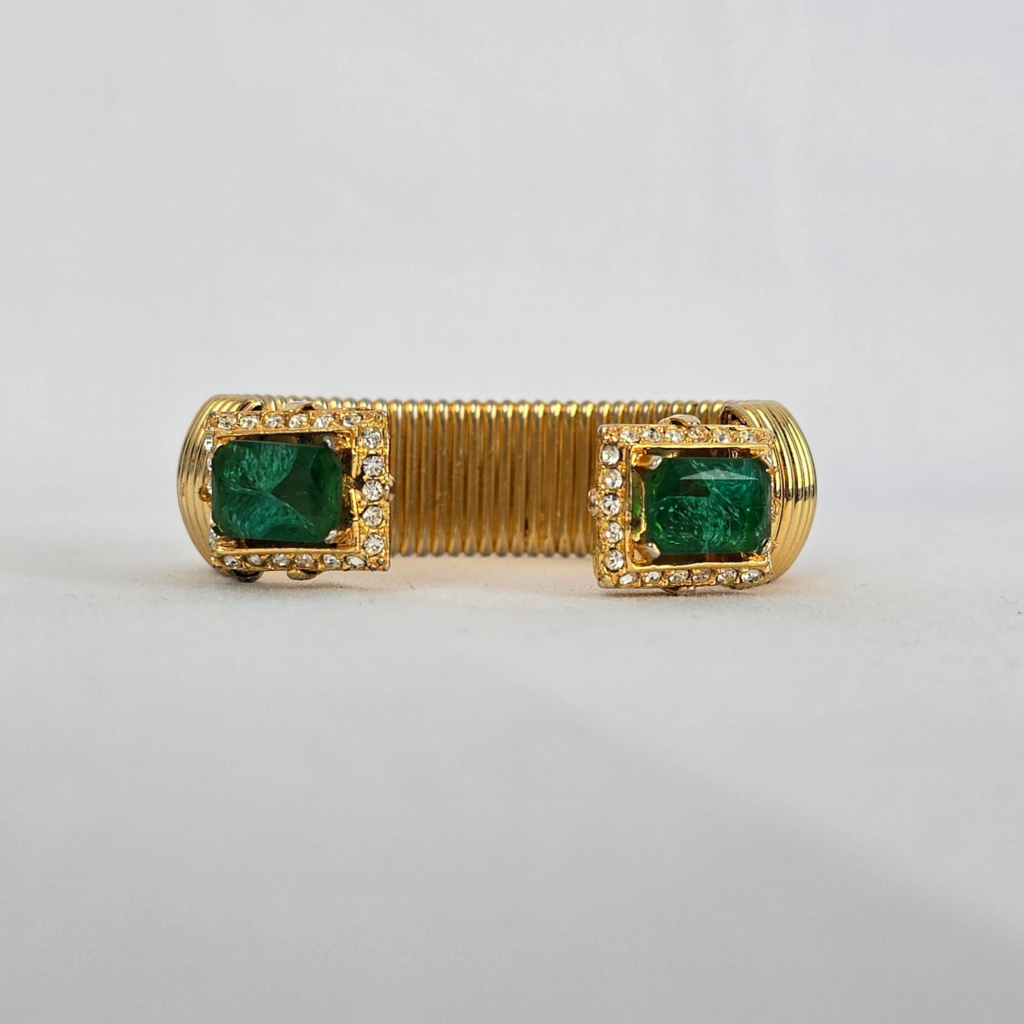 Vintage Green Square Stone Gold Tone Cuff Bracelet