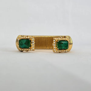 Vintage Green Square Stone Gold Tone Cuff Bracelet