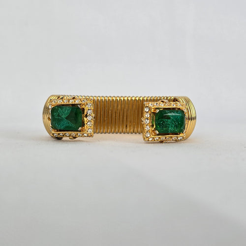 Vintage Green Square Stone Gold Tone Cuff Bracelet