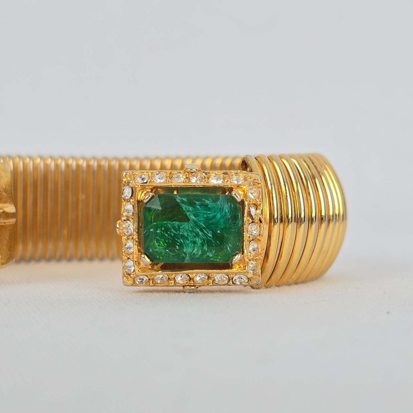 Vintage Green Square Stone Gold Tone Cuff Bracelet