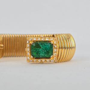 Vintage Green Square Stone Gold Tone Cuff Bracelet