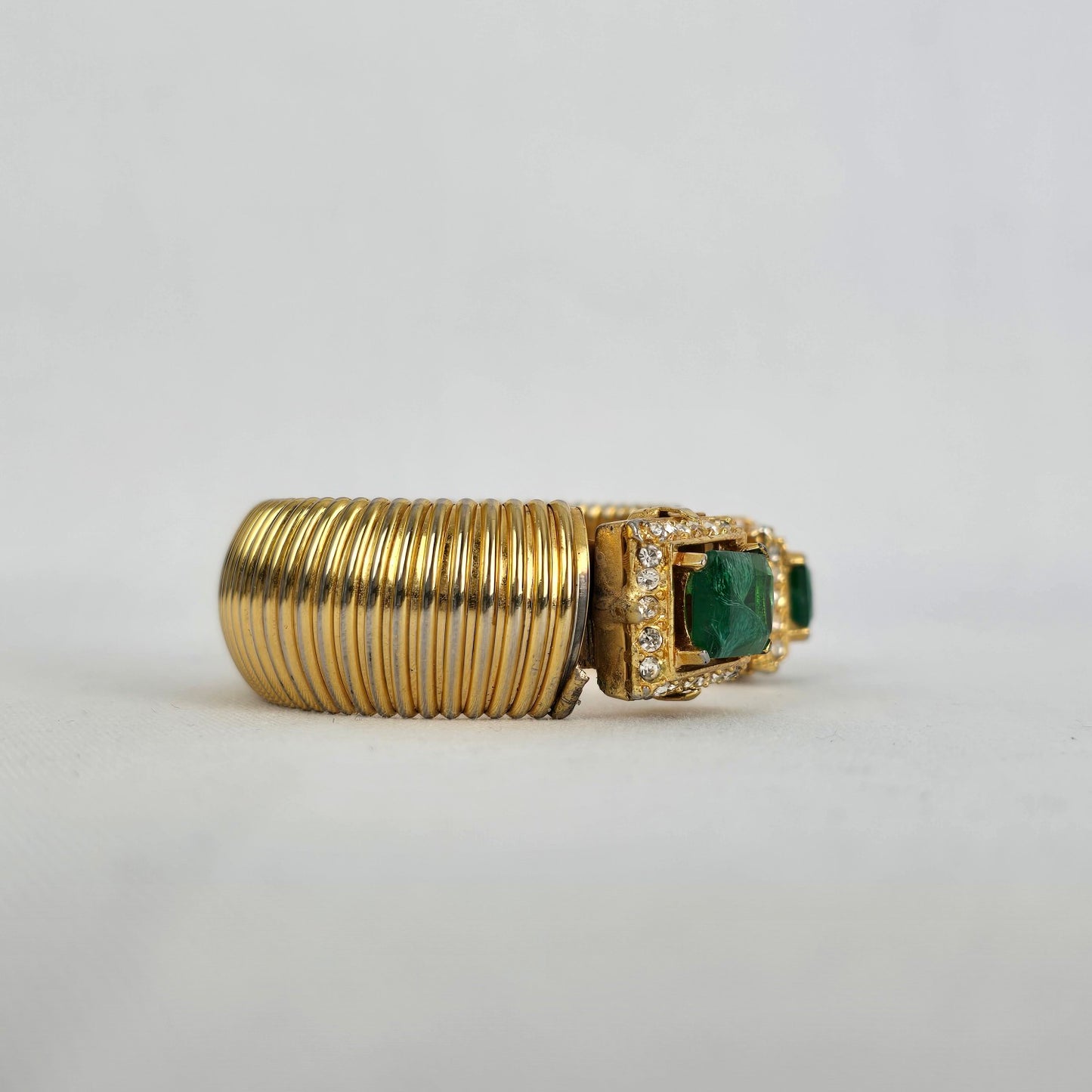 Vintage Green Square Stone Gold Tone Cuff Bracelet