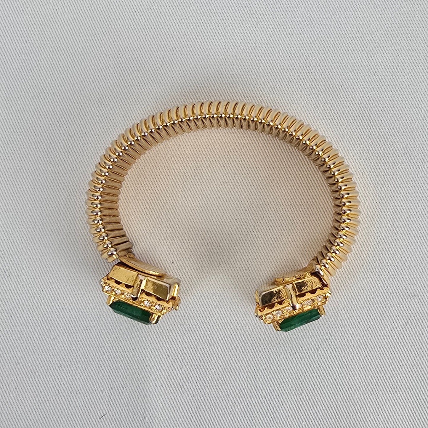 Vintage Green Square Stone Gold Tone Cuff Bracelet