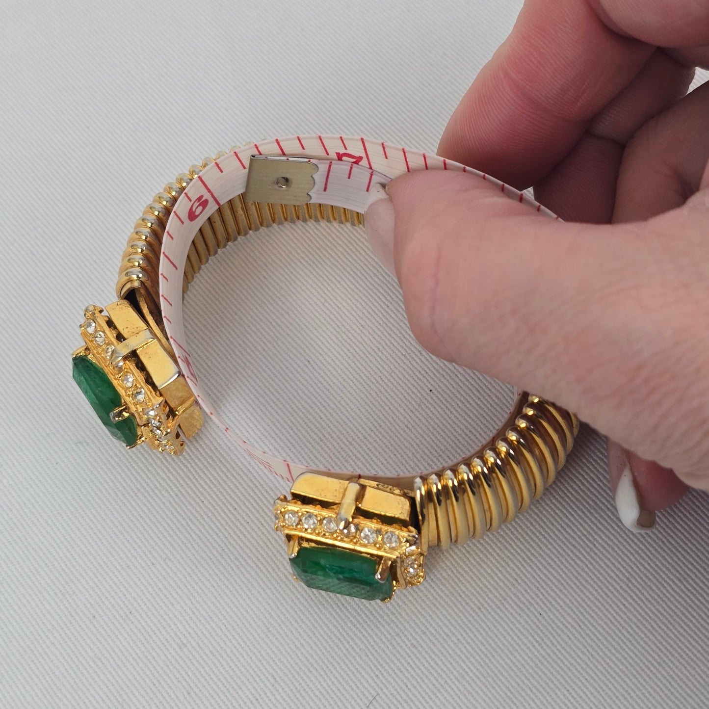 Vintage Green Square Stone Gold Tone Cuff Bracelet