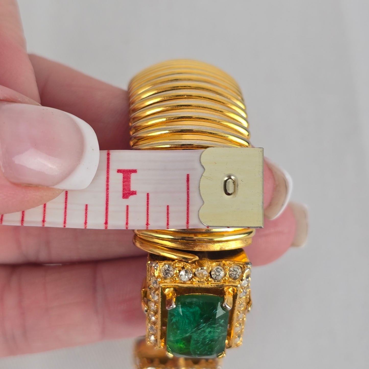 Vintage Green Square Stone Gold Tone Cuff Bracelet