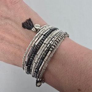 Stella & Dot Celine Black & Silver Wrap Bracelet