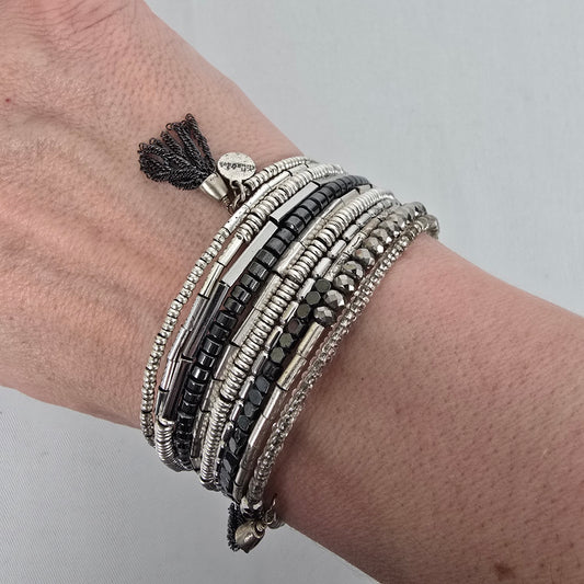 Stella & Dot Celine Black & Silver Wrap Bracelet