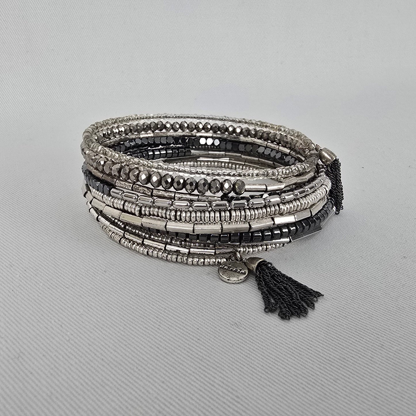 Stella & Dot Celine Black & Silver Wrap Bracelet