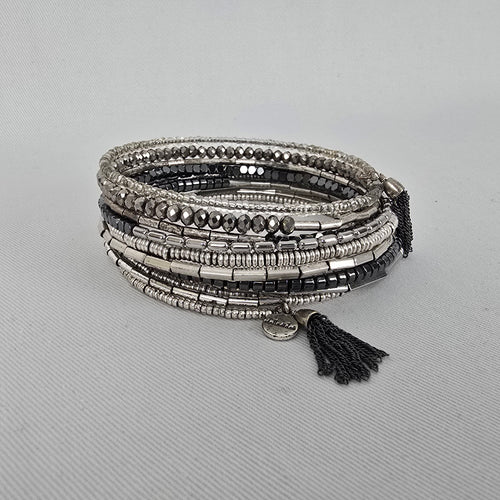 Stella & Dot Celine Black & Silver Wrap Bracelet