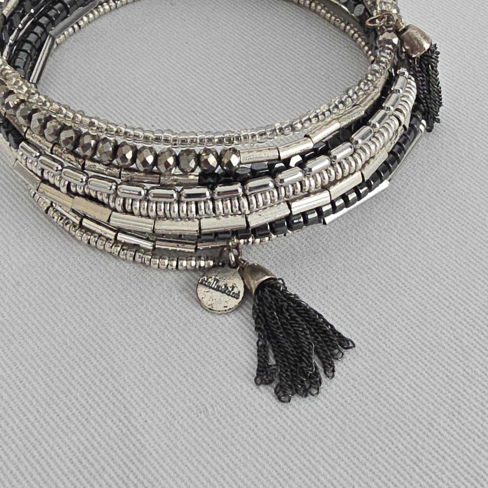 Stella & Dot Celine Black & Silver Wrap Bracelet