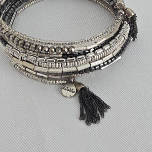 Stella & Dot Celine Black & Silver Wrap Bracelet