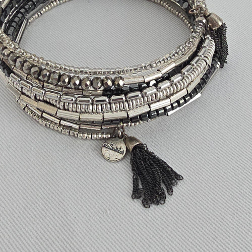 Stella & Dot Celine Black & Silver Wrap Bracelet