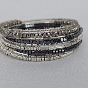 Stella & Dot Celine Black & Silver Wrap Bracelet