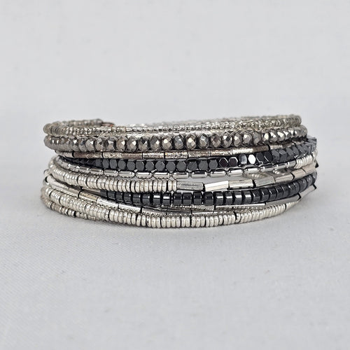 Stella & Dot Celine Black & Silver Wrap Bracelet