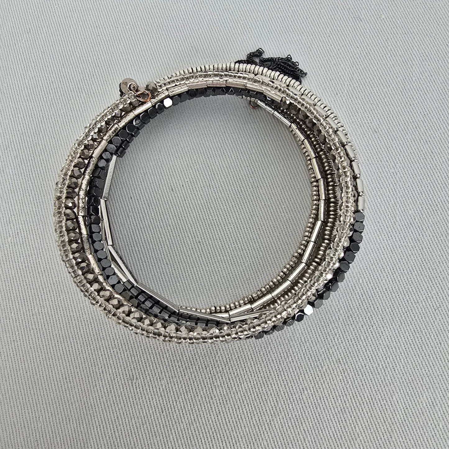 Stella & Dot Celine Black & Silver Wrap Bracelet