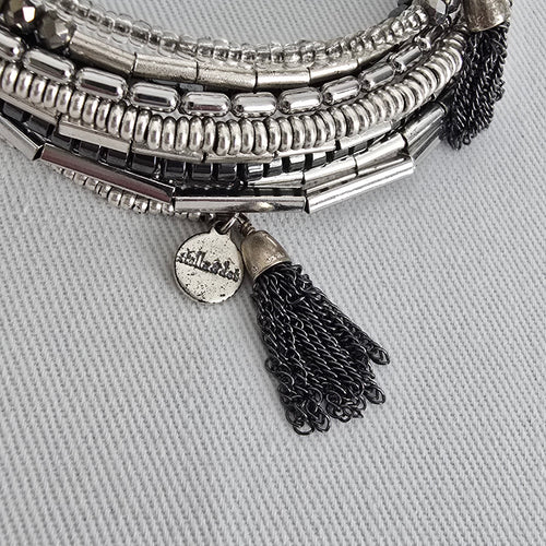 Stella & Dot Celine Black & Silver Wrap Bracelet