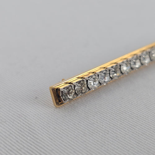 Vintage Gold Tone Rhinestone Bar Brooch – Classic Linear Crystal Pin