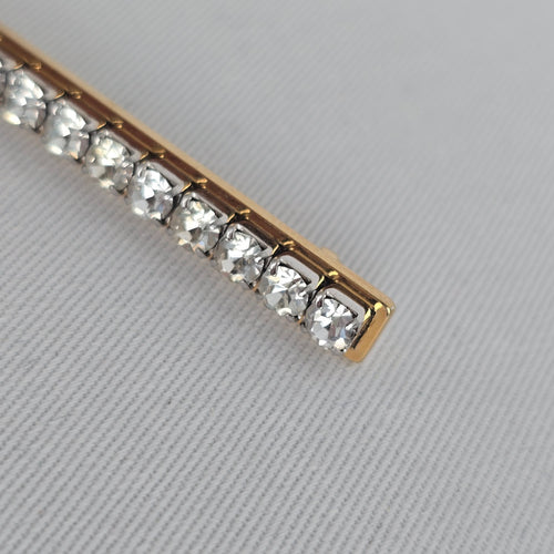 Vintage Gold Tone Rhinestone Bar Brooch – Classic Linear Crystal Pin